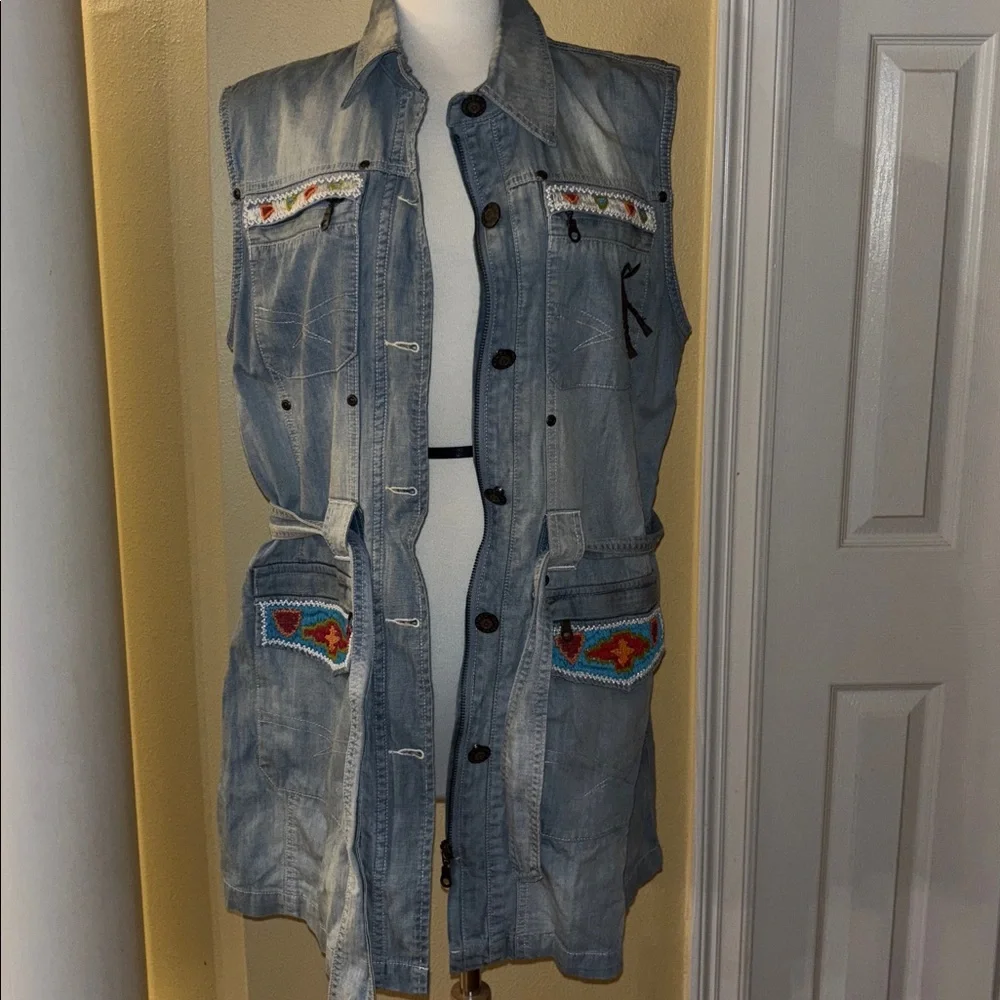 Double D Ranch Blue Denim Vest or Mini Dress with beading and Embroidery - Picture 6 of 10